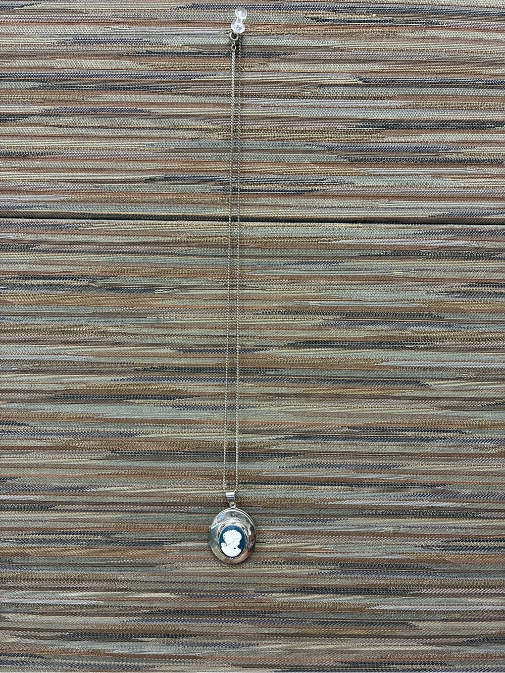 Antique Silver Cameo Locket Necklace - Silver 30”